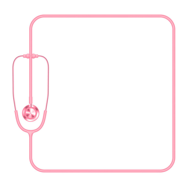 Estetoscopio de color rosa y marco de forma cuadrada hecho de cable aislado sobre fondo blanco, con espacio para copiar
 - Vector, Imagen