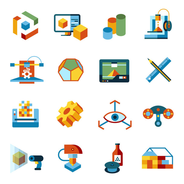 Digital vector 3d printing manufacturing technology icon set - Vector, Image
