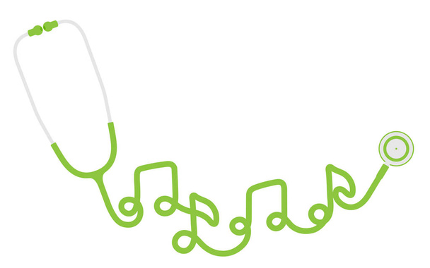 Not stetoskop yeşil renk ve müzik kopya alanı ile beyaz arka plan üzerinde düz izole kablosu üzerinden yapılan işareti simgesi - Vektör, Görsel