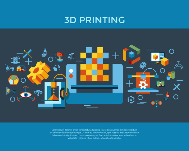 Digital vector 3d printing manufacturing technology icon set infographics - Vector, Image
