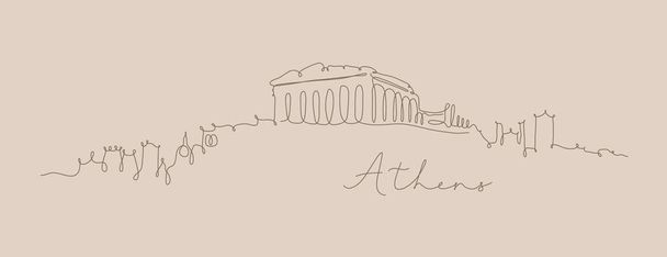 Cidade silhueta athens em estilo caneta linha desenho com linhas marrons no fundo bege
 - Vetor, Imagem