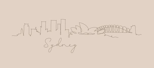 Város sziluett sydney toll sor stílusú rajz barna vonalakkal bézs háttér - Vektor, kép