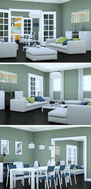 Tres vistas del moderno diseño de loft interior
 - Foto, imagen