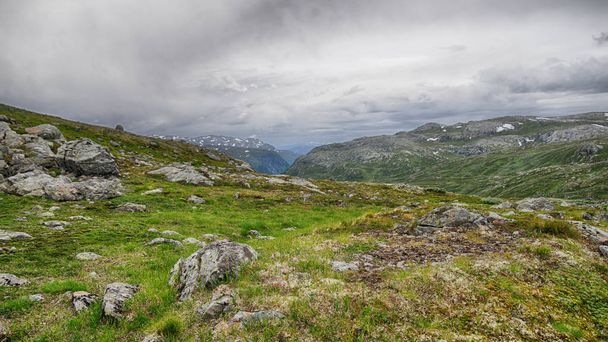 Hiking in dramatic weather in Europe nature reserve - Foto, afbeelding