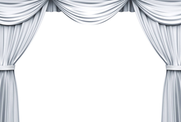 White Stage Curtains isolated over white background. 3D рендеринг
. - Фото, изображение