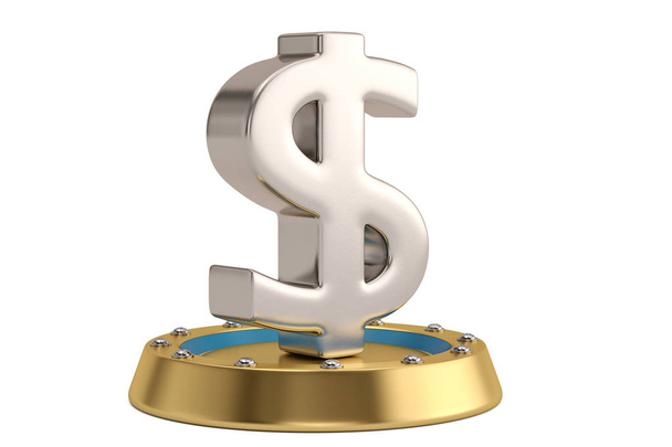 Steel dollar sign on golden podium. 3D illustration. - Φωτογραφία, εικόνα