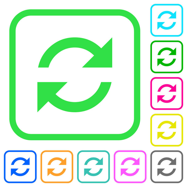 Refresh arrows vivid colored flat icons in curved borders on white background - Vector, Image