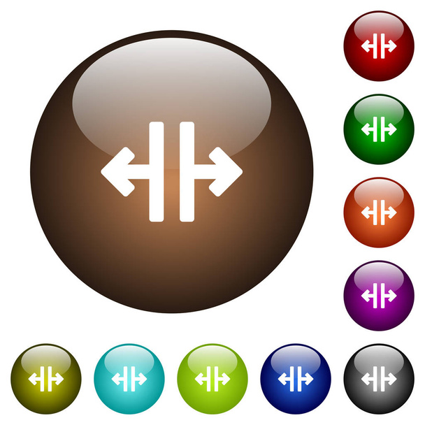 vertikal aufgeteiltes Werkzeug weiße Symbole auf runden farbigen Glasknöpfen - Vektor, Bild