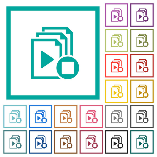 Parar ícones de cor plana playlist com quadros quadrantes no fundo branco
 - Vetor, Imagem