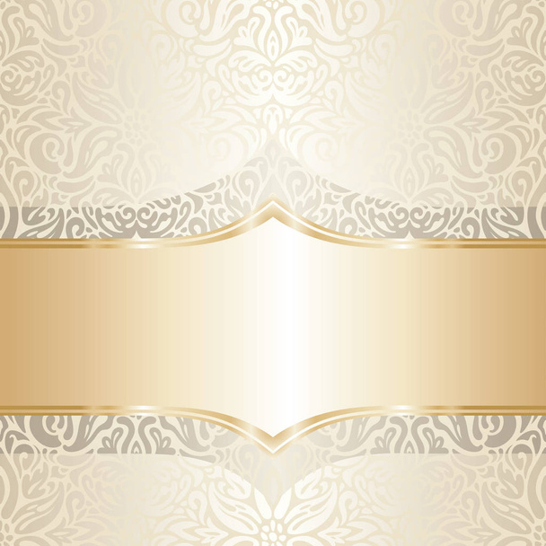 Floral wedding invitation wallpaper trend design in ecru & gold, with blank space - Vector, imagen