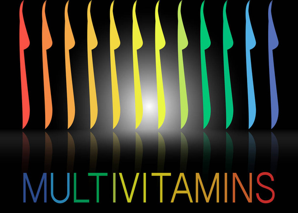 Multivitamine étiquette inspiration, icône concept vitamines, vecteur isolé ou fond noir
  - Vecteur, image