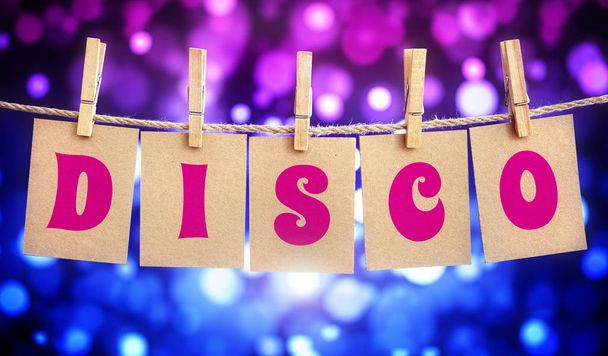 Disco party sign hanging by clothes peg - Foto, Bild