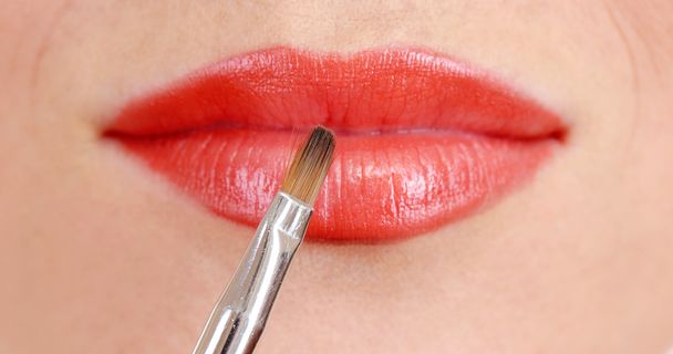 beautiful make up of gloss lips, close up - Φωτογραφία, εικόνα