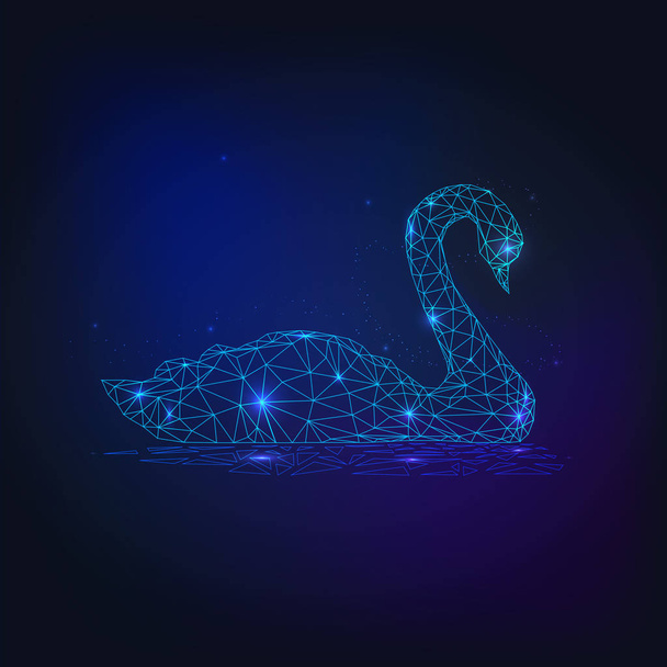 Swan swimming on water. Abstract geometric background. Wireframe light connection structure consists of lines, dots and shapes. Low polygonal design. Modern 3d graphic concept. Vector illustration. - Vector, Image