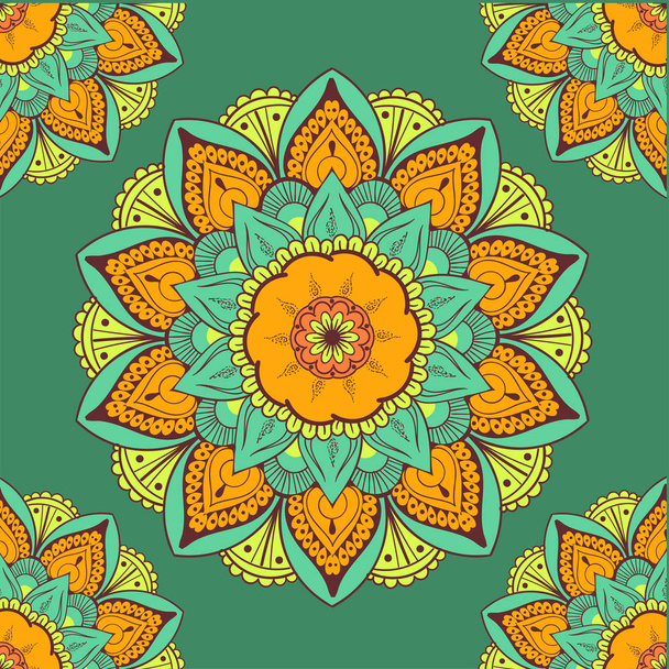 Seamless ethnic pattern with floral motives. Mandala stylized print template for fabric and paper. Boho chic design. Summer fashion. - Διάνυσμα, εικόνα