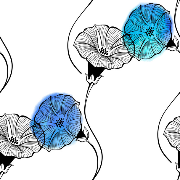 Floral seamless pattern with hand drawn bindweed flowers   - Вектор, зображення