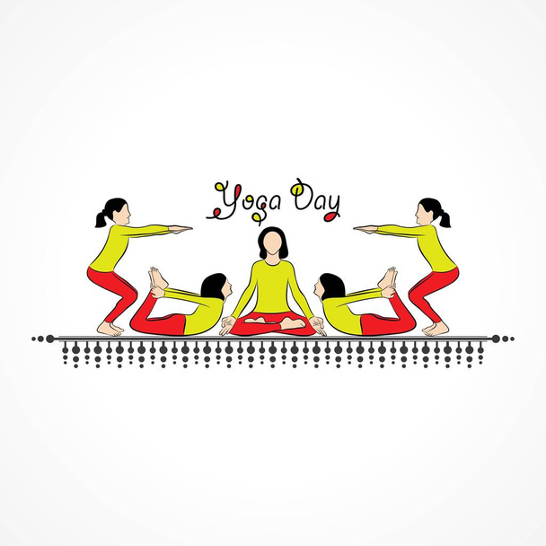 illustration of woman doing YOGASAN for International Yoga Day on 21st June - Vector, imagen