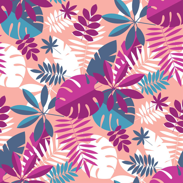 Vibrant bright simple tropical leaves seamless pattern - Vetor, Imagem