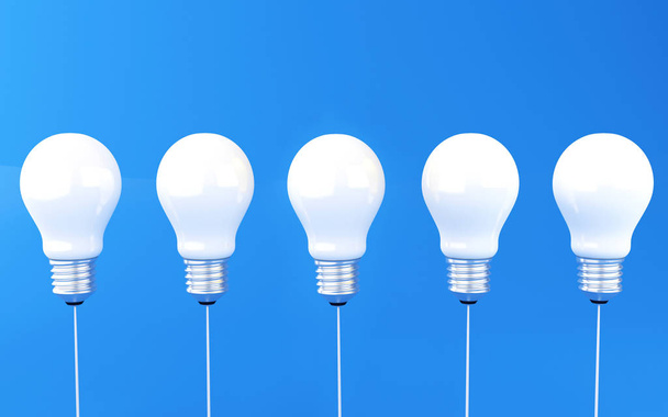 3d illustration. Row of light bulbs. Idea and business concept. - Фото, зображення
