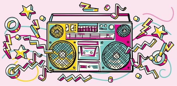 boombox color icon on pink background, vector illustration - Wektor, obraz