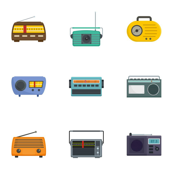 Radio receiving station icons set, cartoon style - Vettoriali, immagini