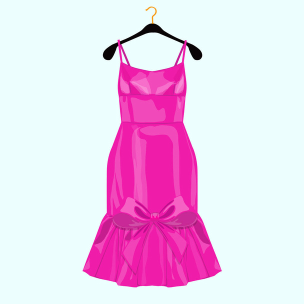 Pink birthday  party dress with bow. Fashion illustration for shoping cart - Vector, Image