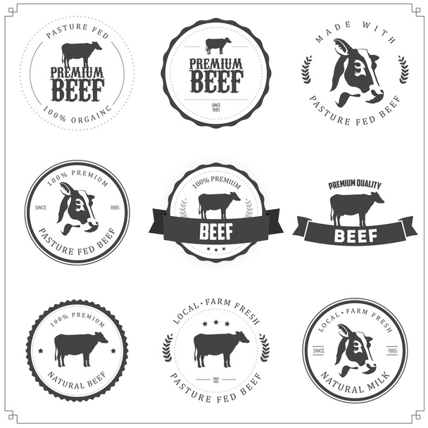 Set of premium beef labels, badges and design elements - Vektör, Görsel