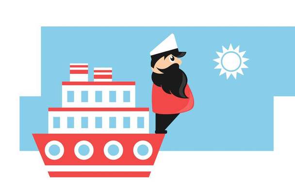 capitán de mar de dibujos animados de pie en el barco
 - Vector, imagen
