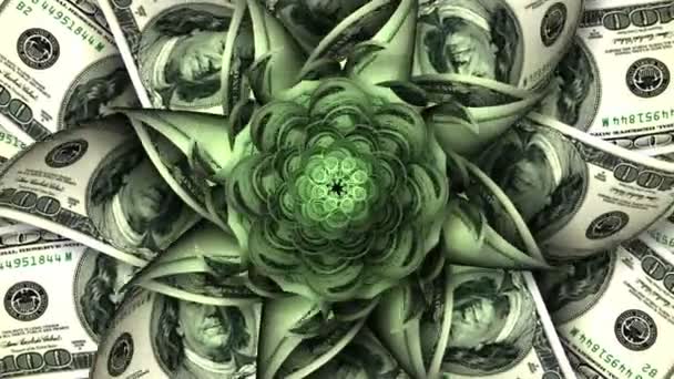 American Dollars In The Form Of A Blossoming Flower. Looped. 3D Animation. - Footage, Video