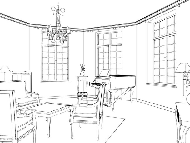  Ilustración de la sala de estar aislada en un vector blanco
  - Vector, imagen