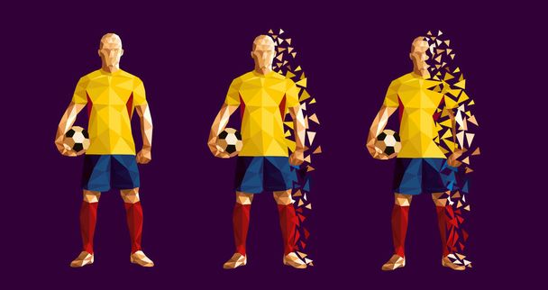 resimde futbol futbol oyuncu düşük poli stil kavramı columbia kitleri tek tip renk Dünya Kupası 2018 Rusya Şampiyonası vektör - Vektör, Görsel