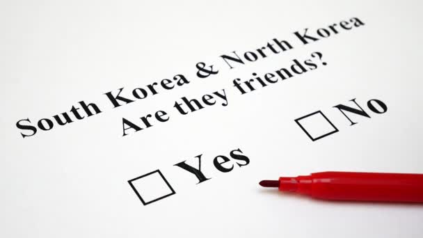 Koncept konfliktů nebo přátelství mezi Severní a Jižní Koreou - Záběry, video