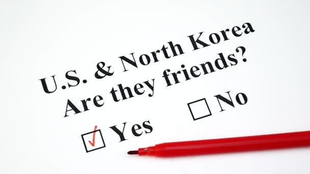 Koncept války nebo přátelství mezi Severní Koreou a Spojenými státy americkými - Záběry, video