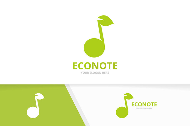 ベクトルのメモと葉のロゴの組み合わせ。音楽とエコのシンボルまたはアイコン。ユニークなサウンドと有機のロゴタイプのデザイン テンプレート. - ベクター画像