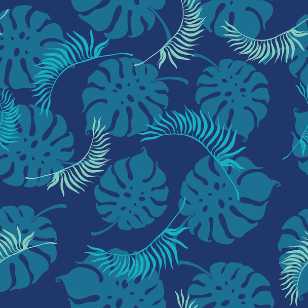 Tropical blue leaves seamless repeat pattern. - Vetor, Imagem