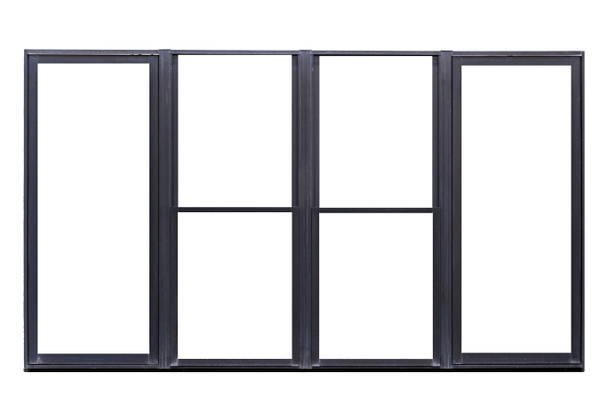 Schwarzer Fensterrahmen aus Metall isoliert auf weißem Hintergrund - Foto, Bild