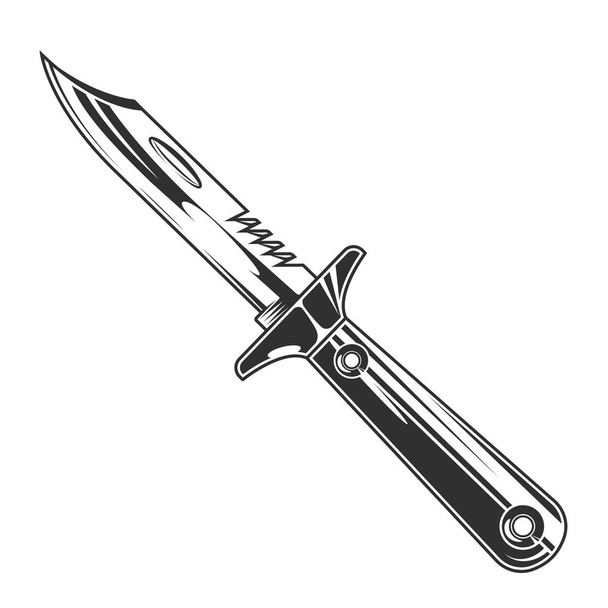 Vintage monochrome stainless combat knife concept isolated vector illustration - Vector, Image