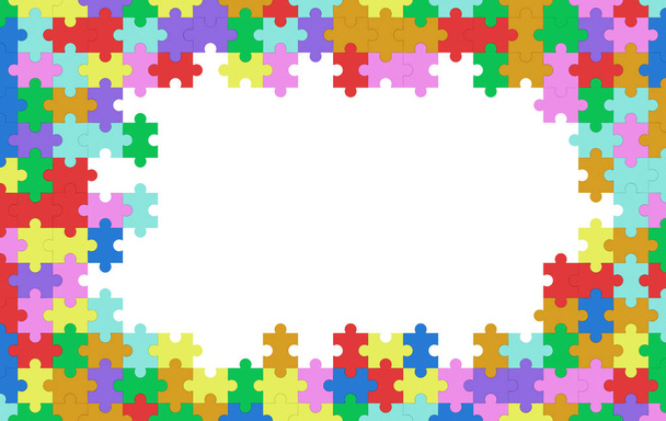 Kolorowe puzzle układanki pusty szablon, szablon tekstura tło z białe miejsca w środku, ilustracja 3d - Zdjęcie, obraz