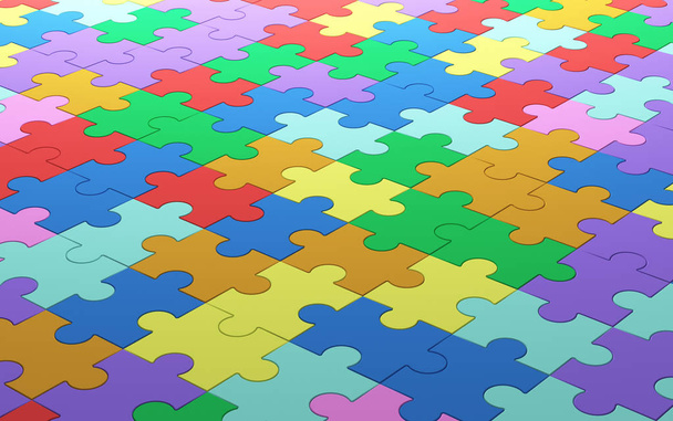 Colorful jigsaw puzzle pattern texture background, Close up. 3d illustration - Photo, Image