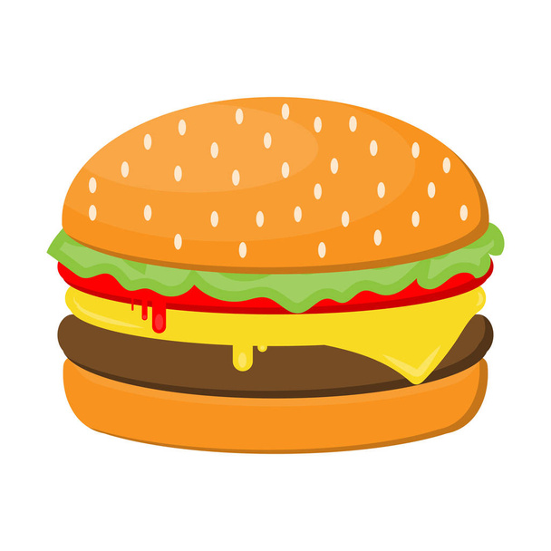 Queijo hambúrguer com carne bovina, salada, tomate e presunto isolado sobre fundo branco. ilustração vetorial
. - Vetor, Imagem