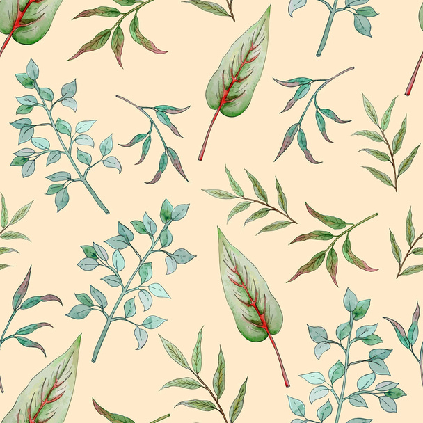 seamless pattern with leaves of palm trees and other tropical plants  - Vecteur, image