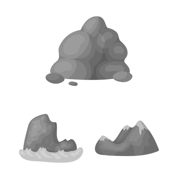 Different mountains monochrome icons in set collection for design.Mountains and landscape vector symbol stock web illustration. - Vecteur, image