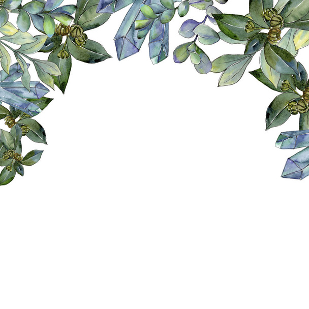 Boxwood leaves in a watercolor style.Frame border ornament square.  Aquarelle leaf for background, texture, wrapper pattern, frame or border. - 写真・画像