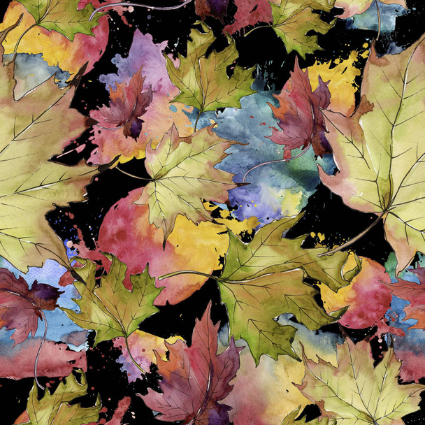 Maple leaves in a watercolor style. Seamless background pattern. Fabric wallpaper print texture. Aquarelle leaf for background, texture, wrapper pattern, frame or border. - Photo, Image