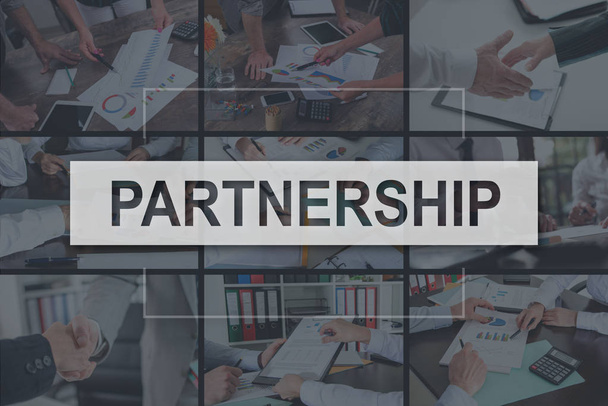 Partnership concept illustrated by pictures on background - Photo, Image