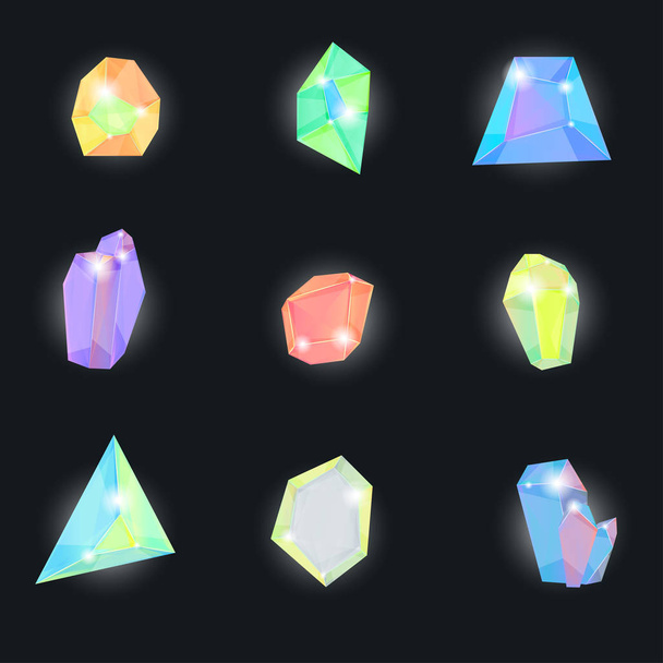 Realistic Detailed 3d Color Crystal Stone Set. Vector - Vetor, Imagem