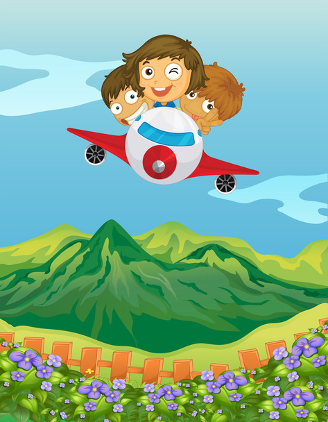 Kids and an airplane - Vector, Image