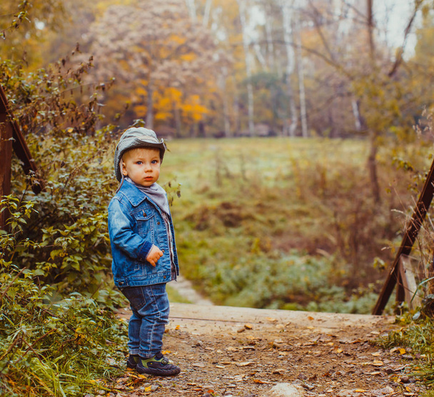 El pequeño vaquero en el parque de otoño
 - Foto, Imagen