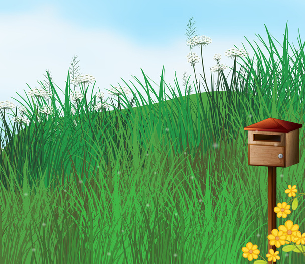 Skrzynka pocztowa w pobliżu wzgórza - Wektor, obraz