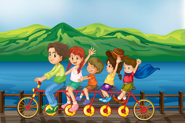 Kerékpározás: a hídtól gyerekek - Vektor, kép
